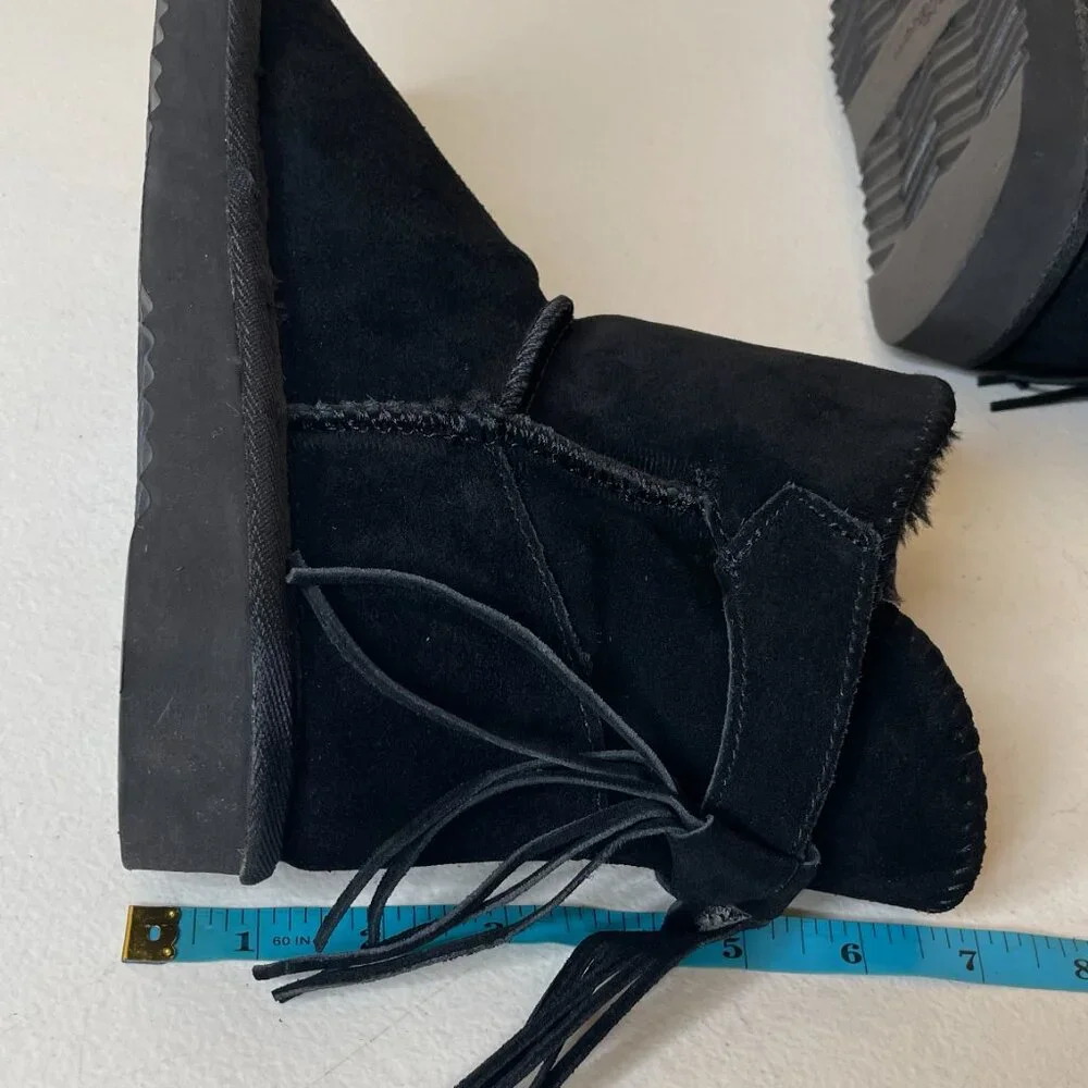 Morgan Taylor Women’s Black Leather Faux Fur Winter Booties Size 7